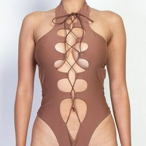 Cutout Lace Up Asymmetric One Piece